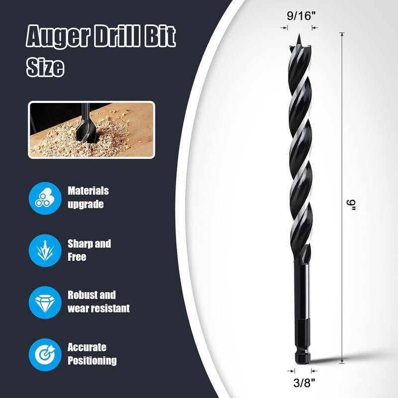 WOBLLMX 9/16'' x 9'' Auger Drill Bit for Wood, Hex Shank Tri Flute Ship Auger Long Drill Bit for Soft and Hard Wood,Tree Stump,Plastic,Drywall and Composite Materials - Image 2